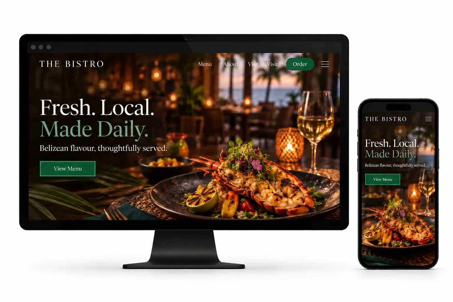 Responsive Bistro website displayed on desktop and mobile