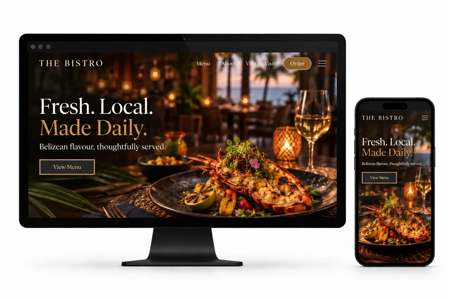Responsive Bistro website displayed on desktop and mobile